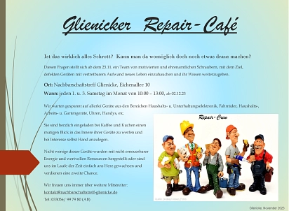Plakat Repair Café&nbsp;&copy;&nbsp;Gemeinde Glienicke/Nordbahn